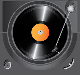 Turntable playing vinyl close up with needle on the record