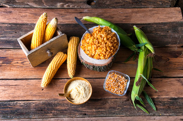 Fresh corn with corn flakes and corn flour
