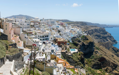 Fira is the capital of Santorini island, Greece.