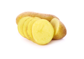 Sliced potatoes isolated on a white background.