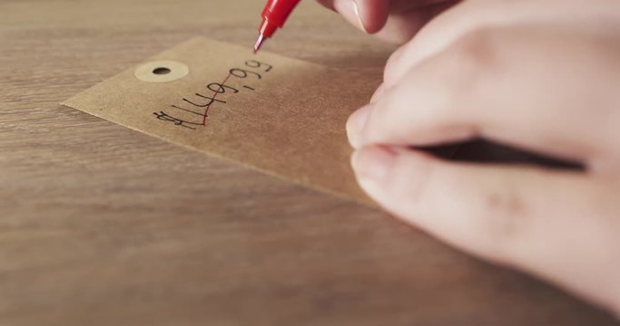 female teenage girl write price 59,9 over 149 us dollars on label