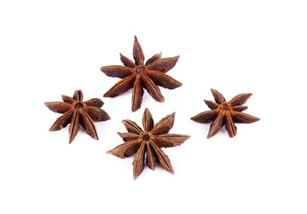 Star anise spice fruits and seeds isolated on white background