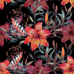 Vintage floral seamless watercolor pattern
