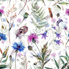Fototapety  Ręcznie rysowane akwarela polne kwiaty