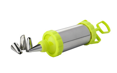 Culinary syringe with nozzles on a white background