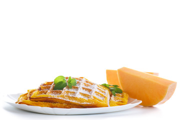sweet pumpkin waffles on the plate