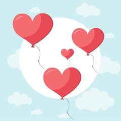 Fototapeta na wymiar Air balloon in the sky in flat design vector illustration. heart on Valentine's day