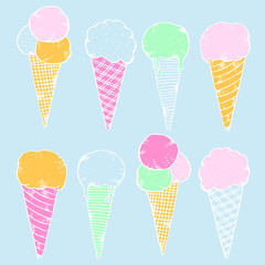 Vector illustration with cute hand-drawn ice creams
