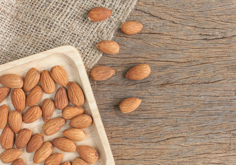 almonds, almonds in a wood bowl
