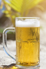 Glasses of beer on beach