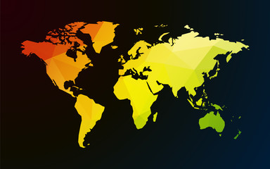 colored map of world on dark background