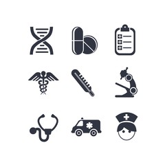 Vector set of medical icons. All that is needed for treatment and recovery