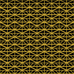 Geometric seamless abstract pattern golden metallic colors on a black background. Modern black and gold texture. Vector art.