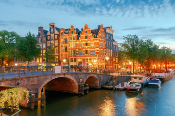 Obraz premium Amsterdam. City Canal at night.