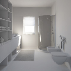 Naklejka na ściany i meble 3D interior rendering a modern bathroom