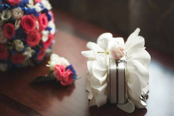 beautiful bridal bouquet of multicolored roses