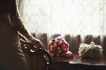 beautiful bride prepares for wedding ceremony