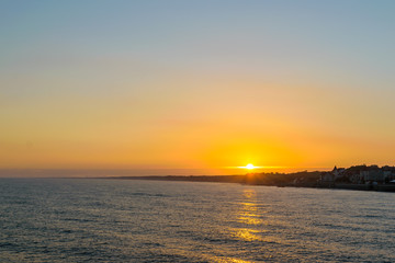 Sunrise over the coast of the Baltic sea in Zelenogradsk
