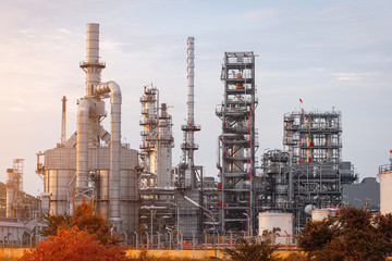 Oil Refinery factory at twilight , petrochemical plant , Petroleum , Chemical Industry