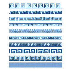 Set of border decoration elements seamless patterns in Greece style. Vector collection art
