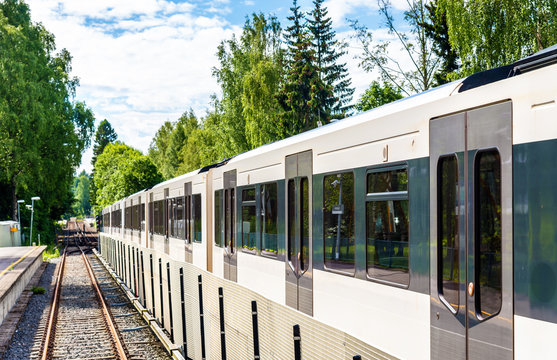 Metro Train At Sognsvann Station In Oslo