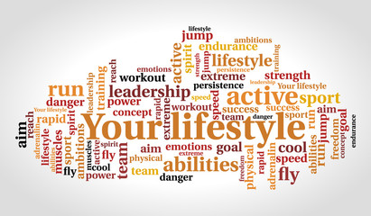 Active lifestyle word cloud, sport concept, vector illustration