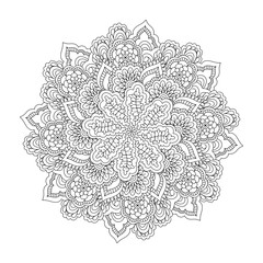 Round element for coloring book. Black and white floral pattern. Mandala.