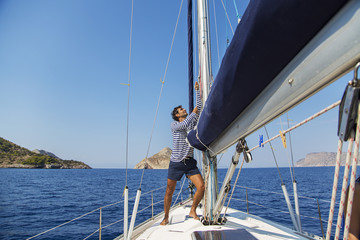 Fototapeta premium Man on sailboat