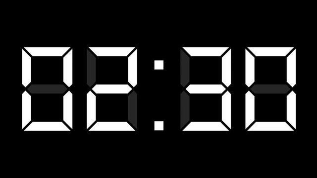 digital clock full 24h time-lapse - white on black, alpha mask