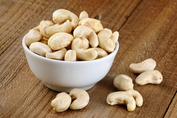 Cashew nuts on wooden table