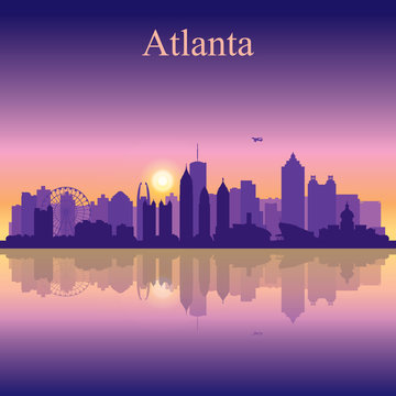 Atlanta silhouette on sunset background