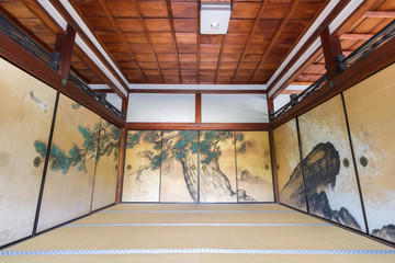 The interior of the Kuri, the main building of Ninnaji Temple.