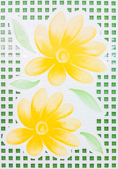White mosaic with yellow flowers