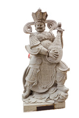 A stone carving of Chinese god playing a musical instrument isol