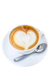 Cup of coffee with heart symbol isolated on white background