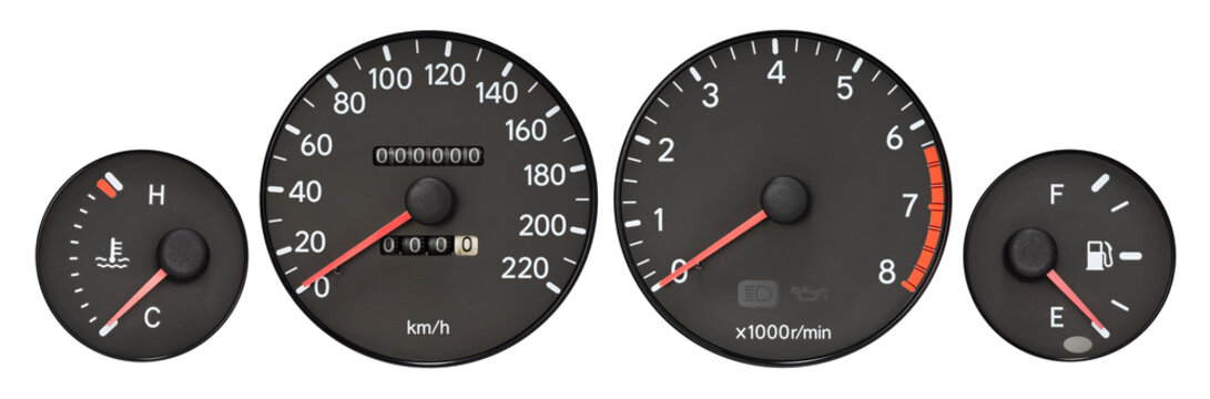set of car gauge ( radiator temperature meter, speedometer, Tachometer, fuel meter )