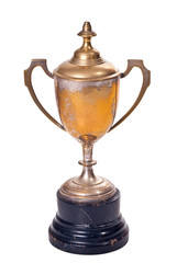 Fototapeta na wymiar old trophy isolated on white background