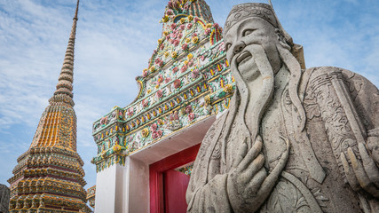 The beautiful of  stone Thai - Chinese style sculpture and thai art architecture  in Wat Phra...