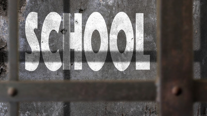 School Written On A Wall With Jail Bars Shadow