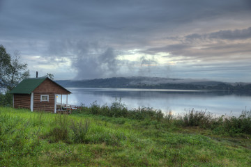 Finnish-Russian village sauna on the river bank