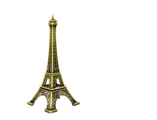 Eiffel tower replica on white background