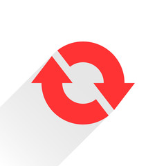 Flat red arrow icon reset, repeat sign on white
