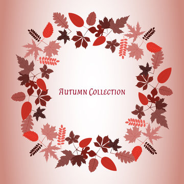 Autumn leaves frame. Vector illustration. Floral abstract pattern. Fashion Graphic Design. Symbol of autumn, eco and natural. Bright colors leaves. Template for card, banner, wrapping and decoration.