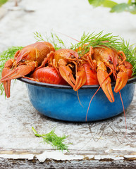 crawfish on wooden background