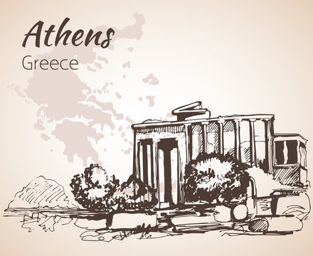 Athens ruin outline sketch - Greece.