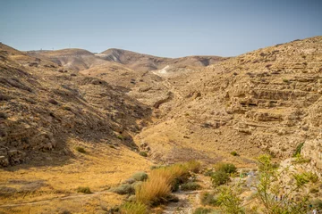 Raamstickers Wadi Qelt or Nahal Prat, in Judaean Desert, Israel © alefbet26