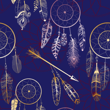seamless pattern with Native american indian dream catcher