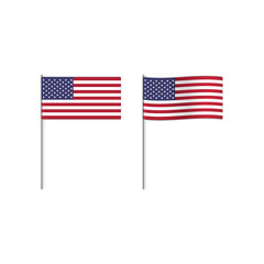 The flags of the United States of America isolated on white background.