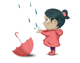 Niña jugando con la lluvia y un paraguas