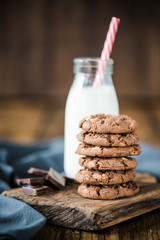 Chocolate cookies and vintage milk bottle